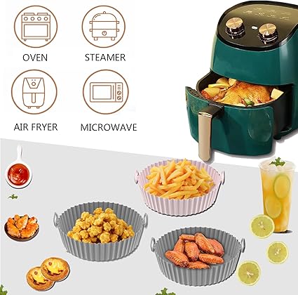 2pcs Washable Air Fryer Silicon  reusable airfryer liner non-stick baking tray pot basket baking pan mats replacement