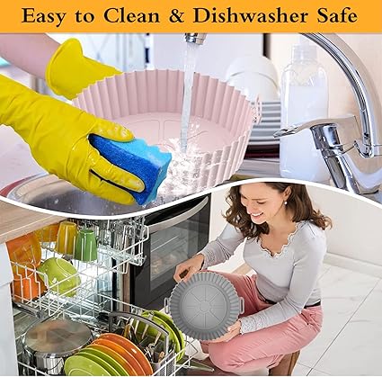 2pcs Washable Air Fryer Silicon  reusable airfryer liner non-stick baking tray pot basket baking pan mats replacement
