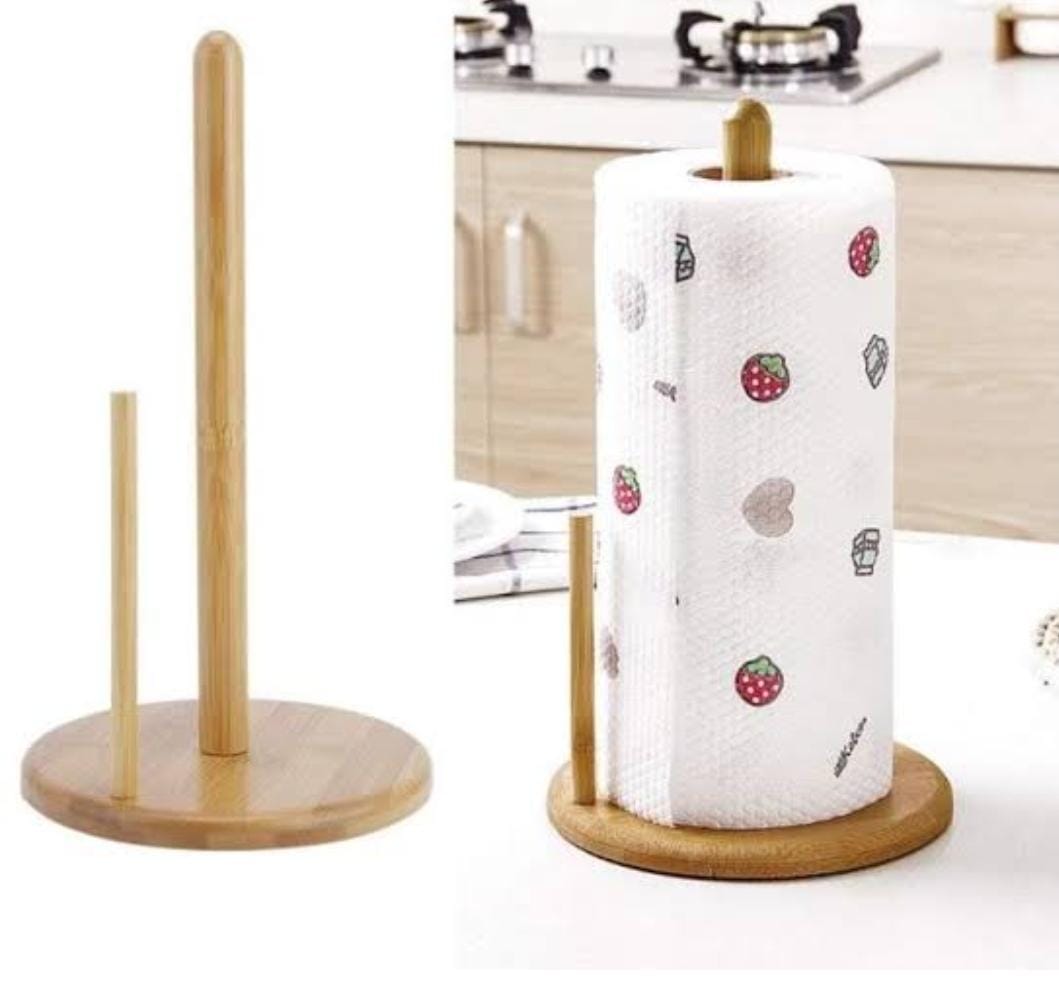 Wooden Paper Towel Holder Countertop Standing Paper Towel Organizer Roll Dispenser for Kitchen Countertop & Dining Table