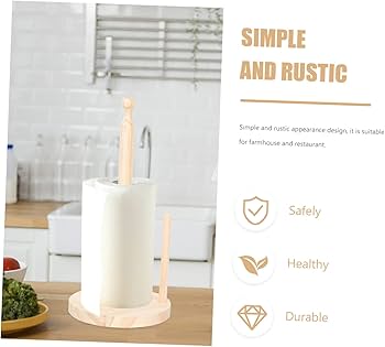 Wooden Paper Towel Holder Countertop Standing Paper Towel Organizer Roll Dispenser for Kitchen Countertop & Dining Table