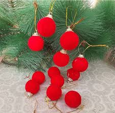 6pcs  Velvet Christmas Balls, Red Ornament Hanging Ball Ornaments, Shatterproof Flocked Tree Ornaments Assorted, for Xmas Decoration
