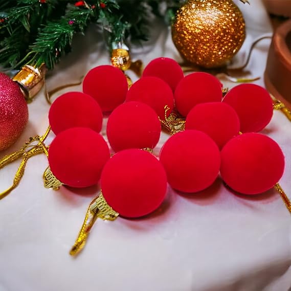 6pcs  Velvet Christmas Balls, Red Ornament Hanging Ball Ornaments, Shatterproof Flocked Tree Ornaments Assorted, for Xmas Decoration