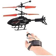 Flying Helicopter with Hand Induction Watch | Electronic Radio RC Remote Control Toy | Charging Helicopter with 3D Light & Safety Sensor for Kids(Multi Color)