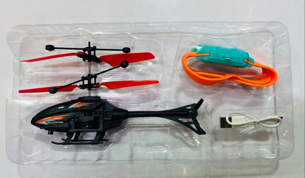 Flying Helicopter with Hand Induction Watch | Electronic Radio RC Remote Control Toy | Charging Helicopter with 3D Light & Safety Sensor for Kids(Multi Color)