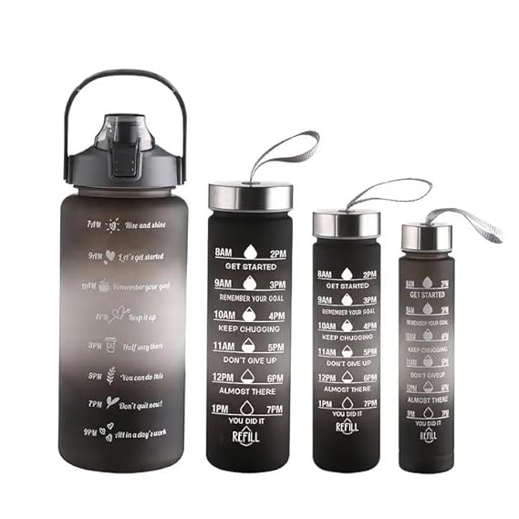 Set of 4 Water Bottles Leakproof Durable BPA Free Non-Toxic Water bottle for school, office, gym (Multi color 4 in 1 2000ML,900ML,600ML,300ML)