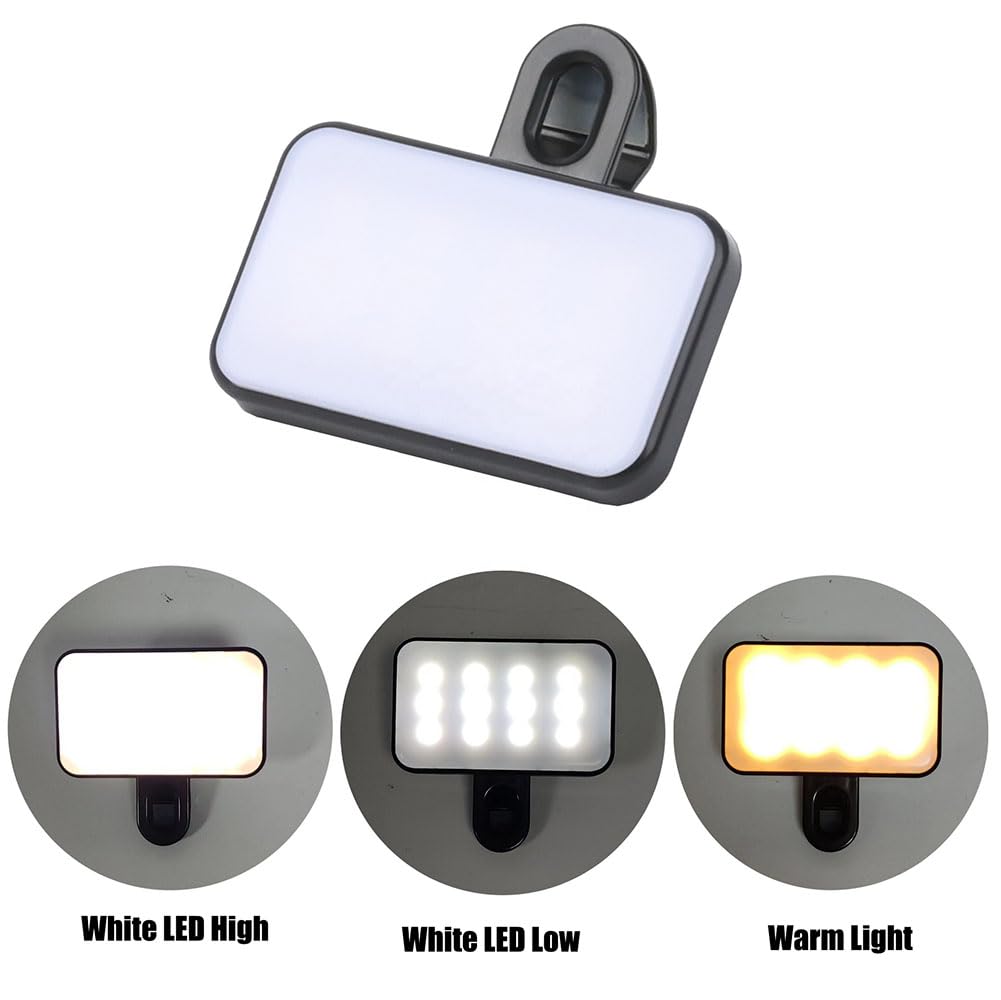 LED Rechargeable Selfie Light - 3 Lighting Mode Phone Ring Light Mini Portable Clip on Fill Lights for iPhone, Cell Phone, Laptop, TikTok, Selfie, Video Conference, Camera