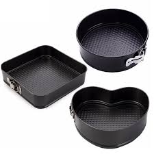 3PCS Carbon Steel Cake Mould (Set of 3) Non Stick  square, round and heart shaped tin