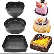 3PCS Carbon Steel Cake Mould (Set of 3) Non Stick  square, round and heart shaped tin