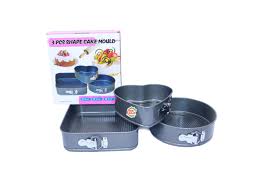 3PCS Carbon Steel Cake Mould (Set of 3) Non Stick  square, round and heart shaped tin