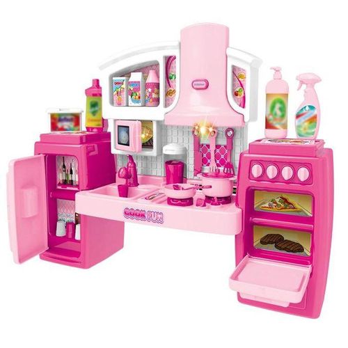 Toyz Kitchen Set for Kids Girls Big Cooking Set Light and Sound Pretend Play Toy Battery operated with Accessories - Pink