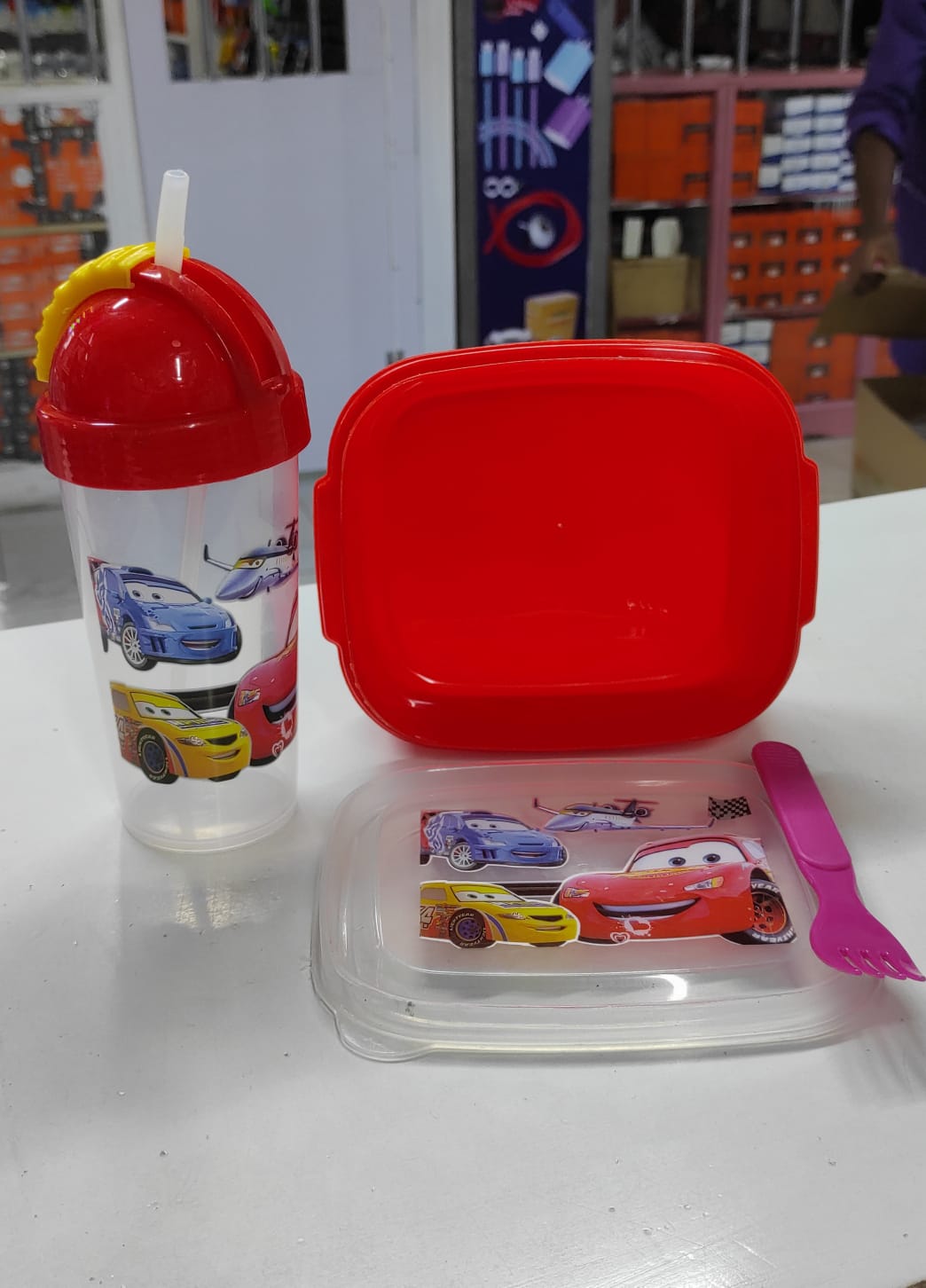 Combo cartoon themed 2-in-1 Lunch Box with Tumbler Set with straw, Lunchbox Food Storage Drinking Bottle, kids snackbox with water bottle set, 2 grid Snack box with water bottle