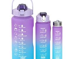 3 Pc Leak Proof Motivational Water Bottle With Straw & Stickers