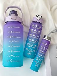 3 Pc Leak Proof Motivational Water Bottle With Straw & Stickers