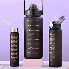 3 Pc Leak Proof Motivational Water Bottle With Straw & Stickers