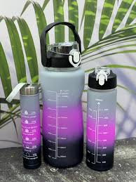 3 Pc Leak Proof Motivational Water Bottle With Straw & Stickers