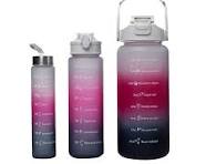 3 Pc Leak Proof Motivational Water Bottle With Straw & Stickers