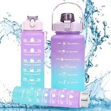 3 Pc Leak Proof Motivational Water Bottle With Straw & Stickers