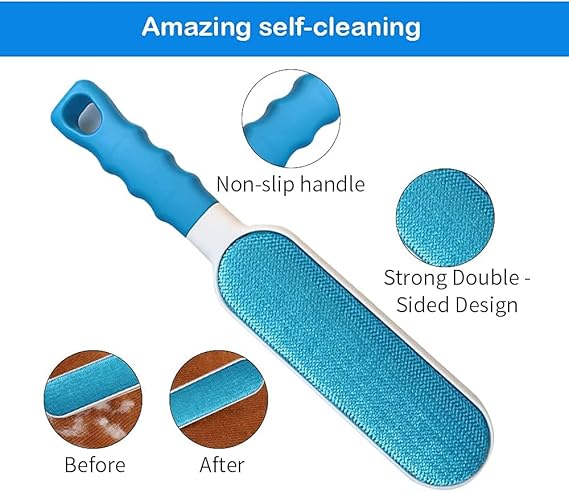 Pet Hair Remover, Reusable Cat Double-Sided Lint Brush with Self Cleaning Base Removes Dog Cat Fur from Clothing, Furniture,Car,Fabric Set-Travel Size Included,Lint Roller Brush