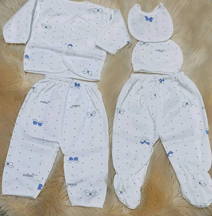 CLEARANCE OFFER Lucky Star 5PCs Blue Warm Newborn Baby Boy Set Of Sweater/2trauser/cap/bib