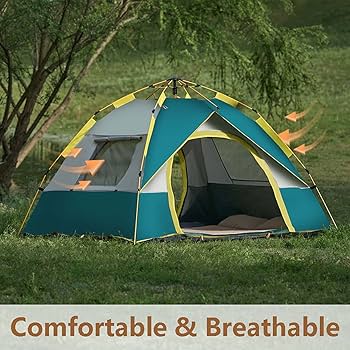 High grade automatic camping tent.
✨Water proof & UV resistant polyester fabric.
✨ Breathable mesh with a window zipper
✨light weight, easy to install, strong and durable4×6 [3 person]