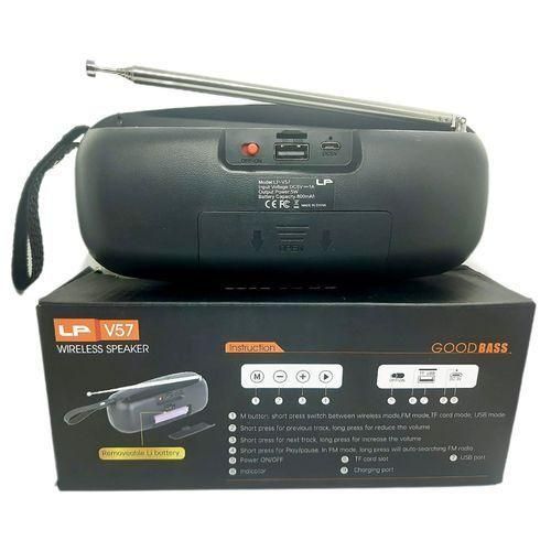 Wireless Bluetooth Speaker.LP - V57 Super Bass Radio. FM,USB TF card 3. Support various audio input : TF card , FM Radio , AUX, USB ,Bluetooth