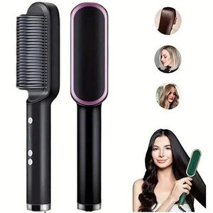 2 in 1 Electric Hair Straightener Comb Curly Hair Comb Portable Hair Straightening Brush Safe Negative Ion Comb Multi-function Wet and Dry Use Fast Heating Hot Hair Straightener Hair Styling Tools