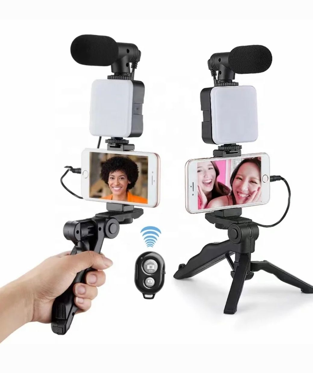 Camera Video Recording Vlogging Kit for Video Making, Mic, Mini Tripod Stand, LED Light & Phone Holder Clip for Making Videos Podcasting