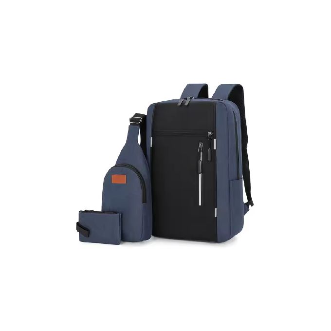 3 PCS/Sets Backpacks Bags Men Bags School Bags Bookbags Chest Bags USB Laptop Bags Notebook Bags Travel Bag Anti-Theft Leisure Nylon Cloth Bags blue