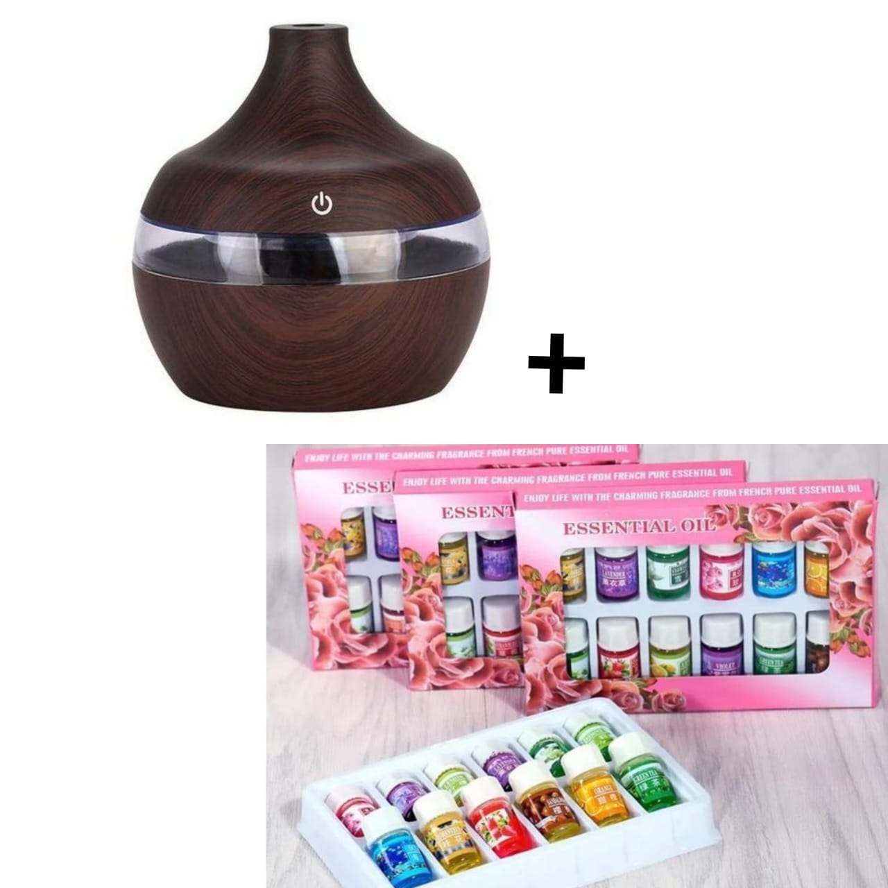 300ML USB Air Humidifier Electric Aroma Diffuser Mist Wood plus 12pcs essential oil