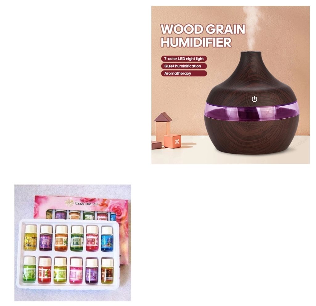 Air Humidifier 300Ml Electric Aroma Diffuser Mist Wood Grain Oil Aromatherapy PLUS 12pcs Essential Oil