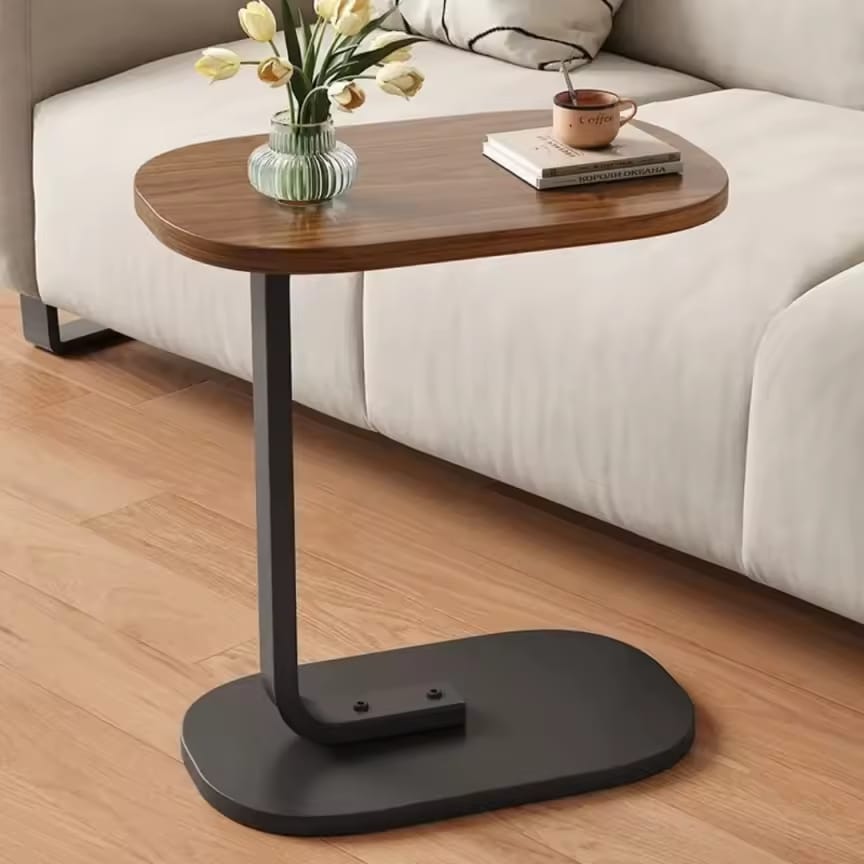 Unique oval side table, C-shaped corner stand with a sturdy base, suitable for living rooms, hotel balconies, cafes, and bedside tables.
