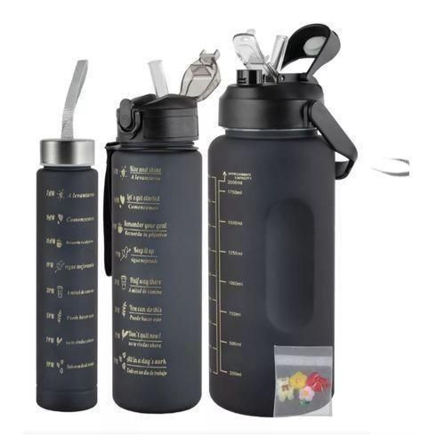 3 IN 1 Pack of 3 Water Bottles, 2 Litres,750ML,300ML Sports Water Bottles, Leakproof & BPA Free, Motivational Water Bottles with Time Marker for Outdoor Sports, Fitness, Office
