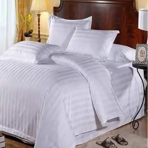 White Cotton Four Piece Stripped Duvet -cover Sets