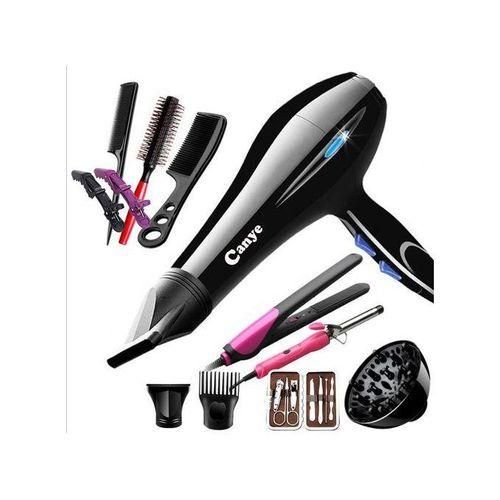 Canye 12 Ppcs Hair Dryer Blow Dryer Hair Tools- Flat iron, tongs, manicure set, combs, curls