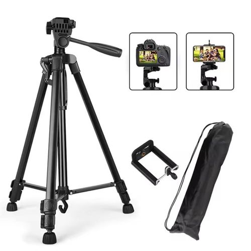 Heavy Duty 3366 Phone/SLR Camera Tripod Stand Max Height 1.4M TRIPOD STAND FOR MOBILE PHONES & CAMERA WITH CLIP.
