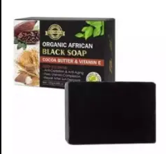 Organic African Black Soap With Cocoa Butter & Vitamin E -120g