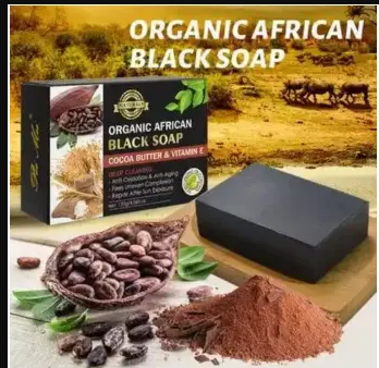 Organic African Black Soap With Cocoa Butter & Vitamin E -120g