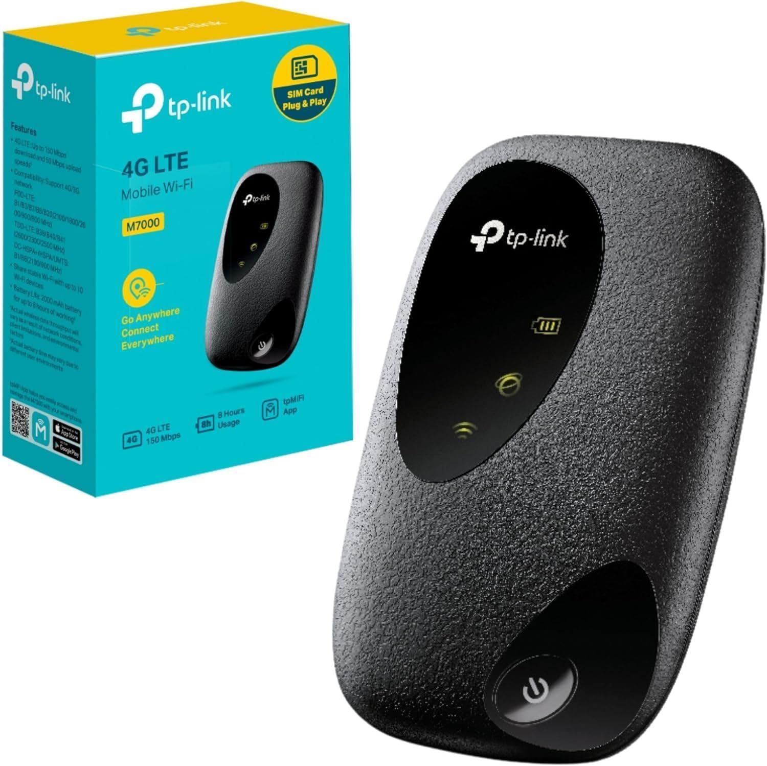 TP-Link M7000 4G+ MiFi, Portable Travel WiFi, Low Cost Unlocked LTE-Advanced Cat4 Mobile WiFi Hotspot Dongle, SIM Card Slot, High Global Compatibility, Easy App Management