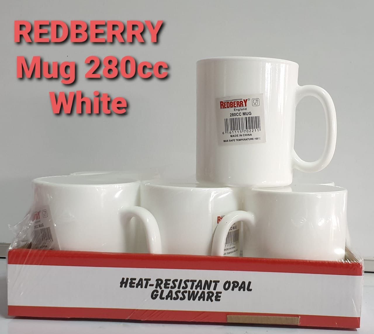 REDBERRY 280 CC WHITE CERAMIC MUG SET OF 6 PCS - Heat Resistant Opal Glassware