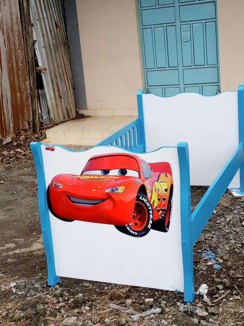 3x6 Kids Baby Cot | Cartoon Cars Themed Wooden Baby Bed for Boys - Strong, Safe & Comfortable Toddler Sleeping Cot with Guard Rails