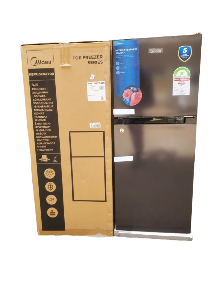 Midea 187L Double Door Refrigerator – Spacious Energy Saving Fast Cooling Fridge, Double door design with separate freezer and fridge compartments, Fast cooling technology keeps food fresh for longer.