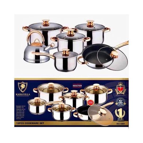 12PCS Kaisa Villa Stainless Steel Cookware Set – Induction Compatible Pots & Pans Set,  works on gas, electric, ceramic & induction cooktops, Durable, rust-resistant and long-lasting stainless steel.