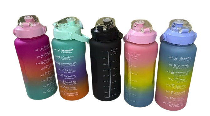 4 in 1 Motivational Water Bottle – Leakproof Time Marker Sports Bottle with Straw & Handle,  drinking, straw, flip lid and direct sip options,  Motivational time markers to help track daily intake.