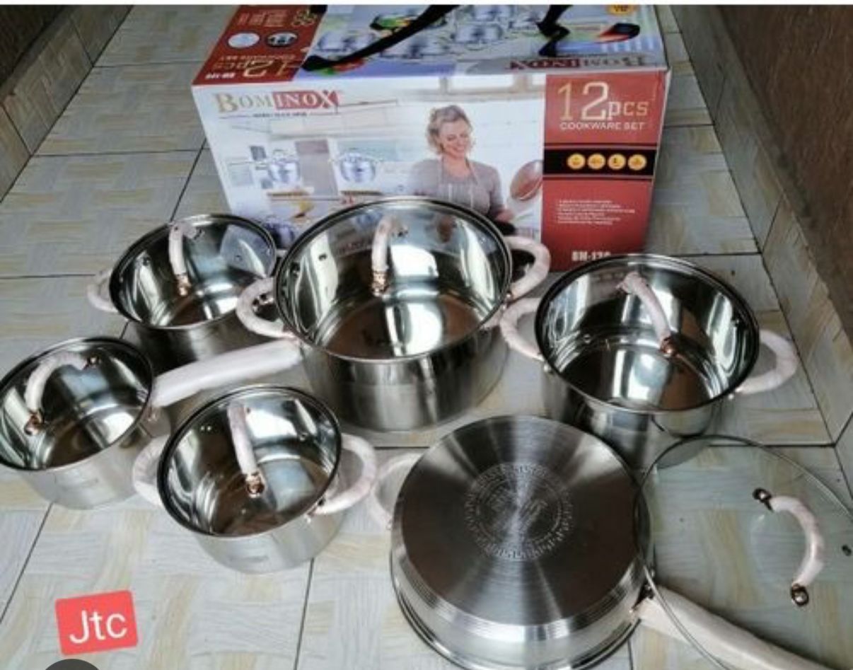 Bominox 12PCS Stainless Steel Cookware Set – Induction Enabled & Dishwasher Safe Pots & Pans Set,  works on gas, electric, ceramic & induction cooktops, Premium stainless steel construction.
