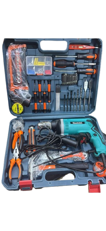 Makita Drill Tool Set Kit – Heavy Duty Cordless Electric Drill with Multi-Purpose Hand Tool Box, Complete multi-tool kit with electric drill and essential hand tools, Powerful cordless-style drill.