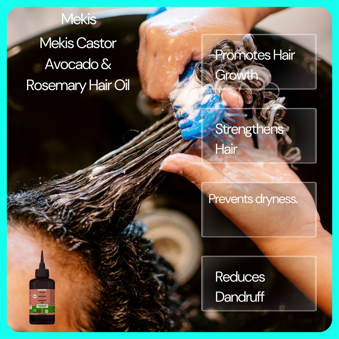 Mekis Castor ,Avocado & Rosemary Blend - Promotes hair growth,Strengthens Hair,Prevents Split Ends