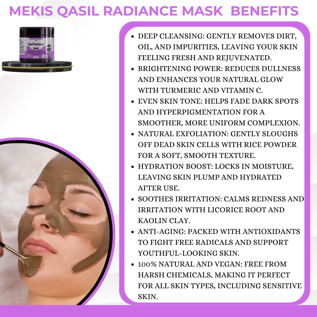 Qasil Radiance Mask Powder - With Saffron & Vitamin C,Deep Cleansing,Helps fade dark spots and hyperpigmentation