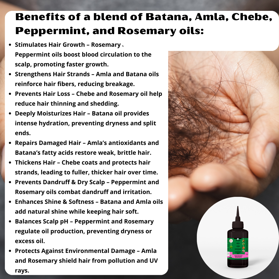 Mekis Batana, Amla, Chebe, Peppermint, and Rosemary oils Blend - Stimulates Hair Growth, Strengthens & Thickens ,Prevents Hair Loss