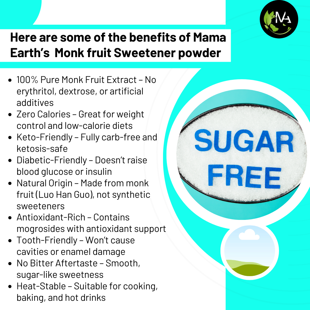Monk Fruit Sweetener Powder- Zero Calories,Diabetic & Keto-Friendly,No Bitter Aftertaste