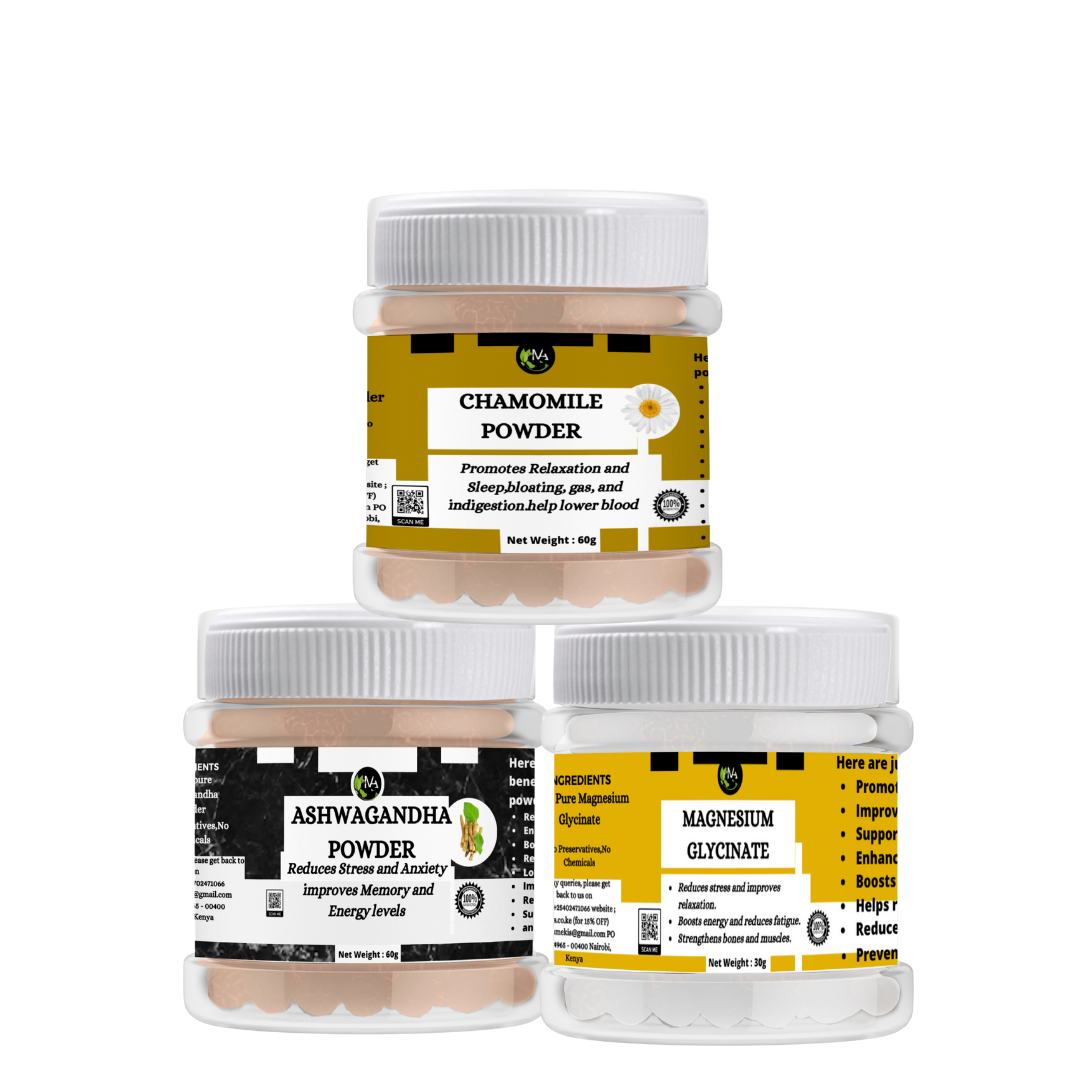 Magnesium Glycinate + Ashwagandha + Chamomile powders - Reduces Stress And Anxiety , Improves sleep quality,Enhances memory,